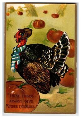 Raphael Tuck Comic Thanksgiving Turkey Postcard No 162 "Mother the Blues"